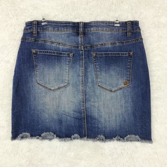 Indigo Rein Womens Skirt Above Knee Blue Denim Medium Wash Stretch Button 28 - Picture 2 of 8